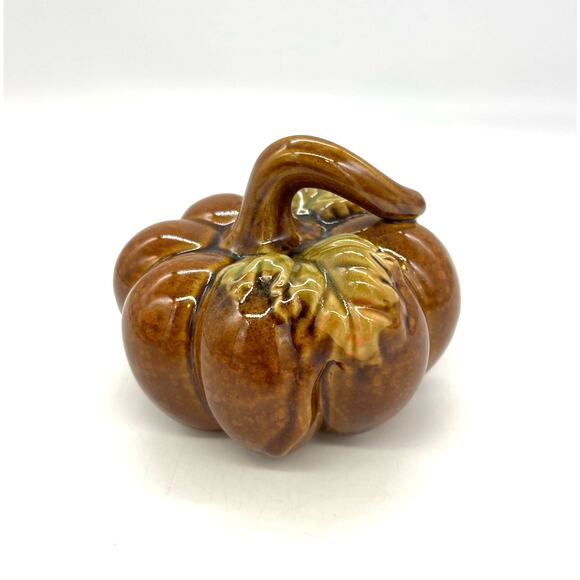 Greenbrier International Brown Ceramic Pumpkin Fall Autumn Thanksgiving 3.25"x3" - Picture 4 of 4